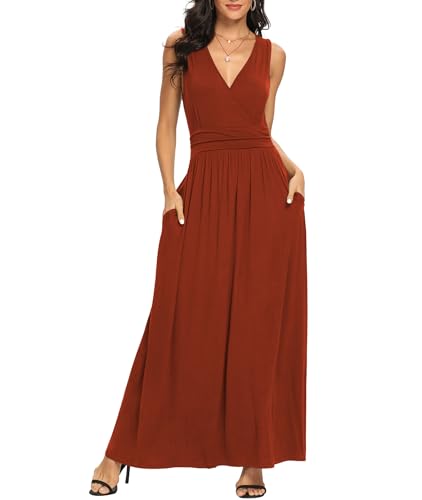 Image of LILBETTER Women Sleeveless Deep V Neck Loose Plain Long Maxi Casual Dress