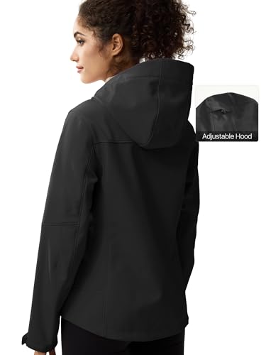 FREE SOLDIER Women's Waterproof Softshell Jacket with Hood Fleece Lined Warm Lightweight Windproof Rain Jacket for Hiking2