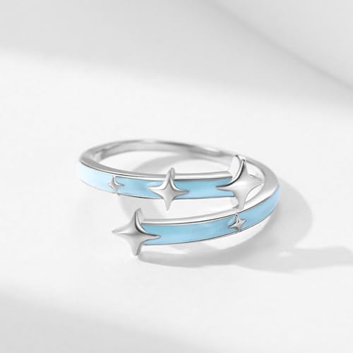 Kokoma Star Sterling Silver Ring for Women Blue Enamel Meteor Engagement Promise Band Open Statement Rings Expandable4