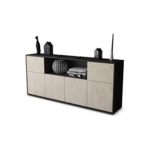 Stil.Zeit Sideboard Ernie - Korpus Anthrazit matt - Front im Holz-Design Zeder Push-to-Open Technik & Leichtlaufschienen Cover