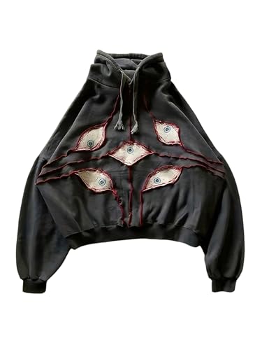 Verdusa Men's Graphic Hoodie Long Sleeve Gothic Drawstring Hooded Pullover Sweatshirts