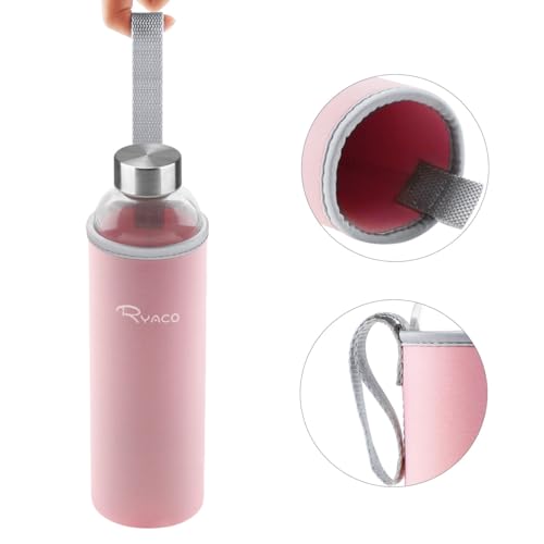 RYACO Glass Water Bottle 1000ml/1L,Borosilicate Glass Bottle with Neoprene Protective Case for Hot Cold Drinks,BPA-Free Leak Proof,Sport Water Bottles with Sponge Brush,Dishwasher Safe - Image 3