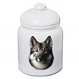 Best of Breed Norwegian Elkhound Dog and Cat Ceramic Treat Jar 9" Tall Air Tight Seal All White