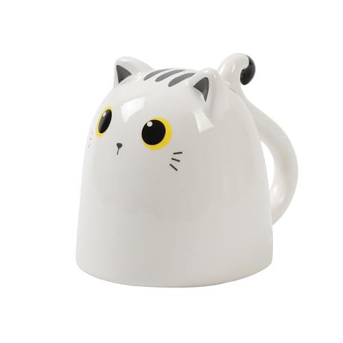 I-TOTAL - Taza de cerámica Up & Down, taza reversible 300 ml (WHITE CAT)