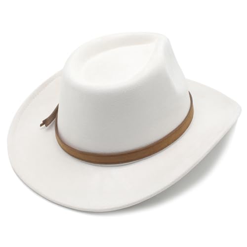 Image of Unisex Western Suede Cowboy Cowgirl Hat Classic Wide Brim Fedora Hat for Men &Women
