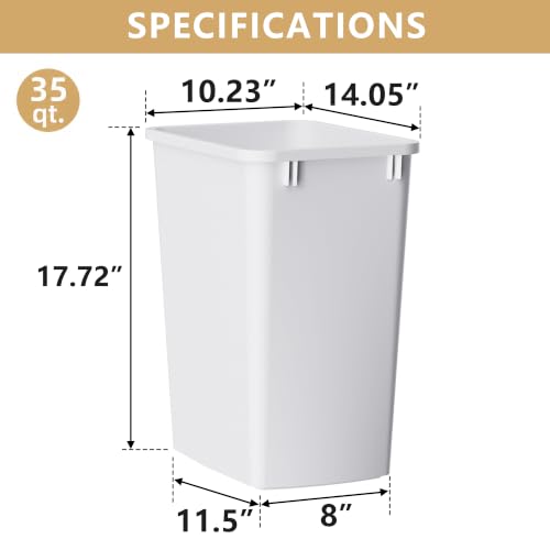 Image of 35 Quart Plastic Trash Can, 9-Gallons Slim Trash Can(4-Pack) | Under Cabinet Waste Bin, Slim Trash Can for Kitchen Bedroom Office Bathroom Under Sink,Easy to Clean (White)
