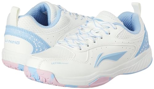 Image of Li-Ning Ultra Power Non-Marking Unisex-Adult Badminton Shoe|Indoor Sports|Stability Heel, Prototypical Sole, Lightweight Shoe (White /Lt Blue,UK 1)