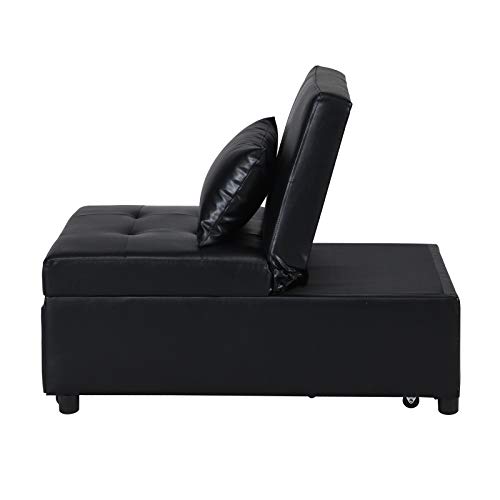 Voefen 4 In 1 Multi-Functional Black Faux Leather Sofa Bed Convertible Adjustable Backrest For Small Room,Dorms, Apartments, Studios,Office Orw31123889-7218-1521153611 39.76(L)*26.77(W)*29.92(H) #TOP1