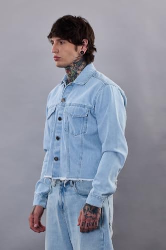 Image of SNITCH Revolution Light Blue Cropped Printed Denim Jacket