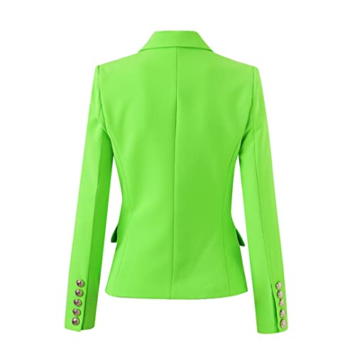 Elegant Women Gold Buttons Double Breasted Bodycon Fluorescent Green Female Blazer3