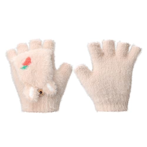 Women Winter Fingerless Glove Convertible Warm Mitten Girl Cartoon Half Finger Thermal Glove Knitted Warm Typing Glove