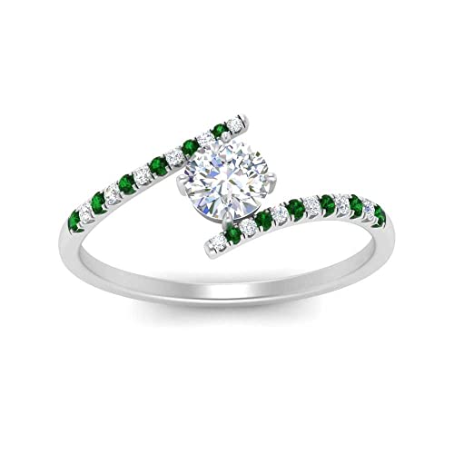 Image of Choose Your Gemstone Bypass Modern Round Diamond CZ Ring 925 Sterling Silver Round Shape Side Stone Engagement Rings Lightweight Office Wear Everyday Gift Jewelry US Size 4 to 12