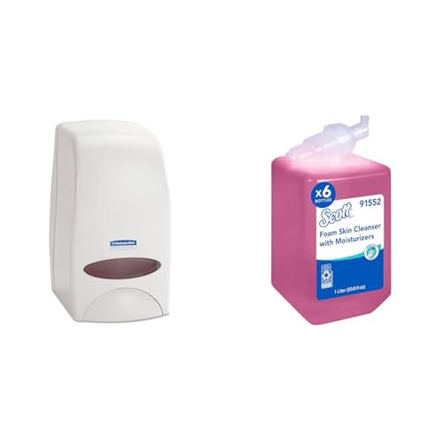 Bundle of Scott® Foam Hand Soap with Moisturizers, 1.0 L Pink, Floral Scent Refills + Scott Essential Manual Skin Care Dispenser, White Starter Kit - image 1