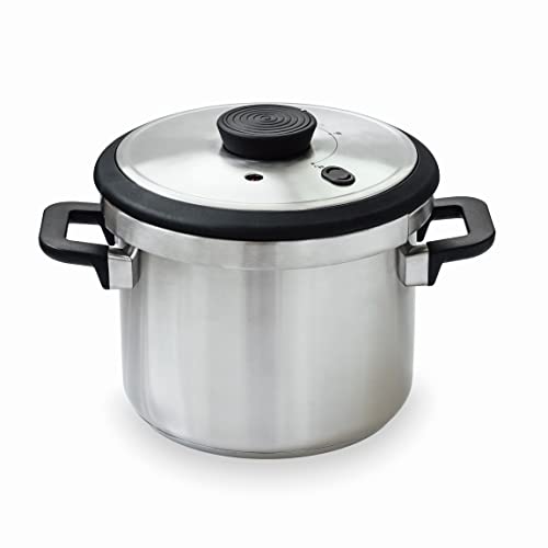 LACOR - 71784 - Olla a presión Súper rápida con Asas Termorresistentes Sicuro - Inducción - Acero Inoxidable 18/10 - Fondo termodifusor - 4L - 22cm.