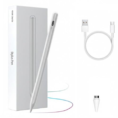 Image of Stylus Pen for iPad & Android Tablets, Fast Charging, High Precision Tip, Magnetic Design, USB-C Cable Included - Smooth Writing & Drawing Pencil (White) (Palm Rejection Not Supported)