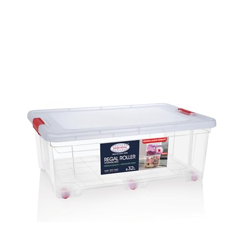 Image of Asian Plastowares - Regal Roller | 32 Ltr - Storage Box | Stackable Organizer for Clothes, Toys, Kitchen, Makeup & More | BPA-Free, Space-Saving Design | Multipurpose Boxes | Transparent