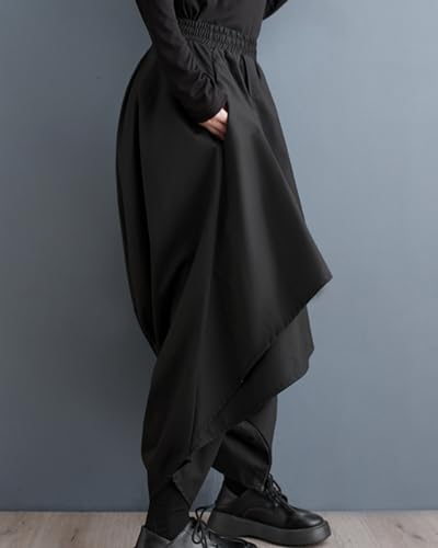 ellazhu Women's Drop Crotch Harem Skirt Pants Baggy Elastic Waist Irregular Trousers GZ29 A3