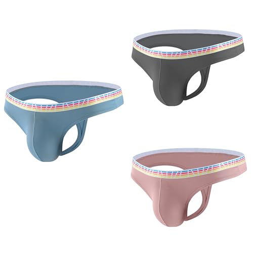 Men's T-Back Sexy Quick-dry Breathable Rainbow Ice-silk Thongs 3-Pack