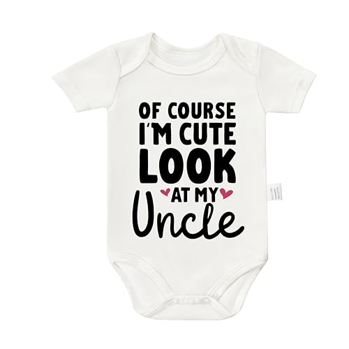 Of Course I'm Cute Look at My Uncle Bodysuits, Funny Clothes Boys Girls Newborn Cotton Romper Outfits 0-24 Months - Main Image