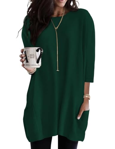 Poetsky Womens 3/4 Sleeve Tunics or Tops to Wear with Leggings Long Shirts Tops with Pockets