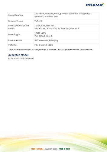 Image of PRAMA EVteQ PT-NC143D3-I(D) 4 MP Fixed Turret Network Camera H.265 Dome (4MP, PT-NC143D3-I(D))