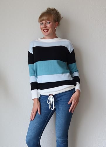 Image of Dokotoo Womens Sweaters Striped Fall Winter Outfits Drawstring Color Block | Long Sleeve,Crewneck,Lightweight Fashion Clothing,Teachers Comfy Outfits,Business Casual Tops,Vacation Wear