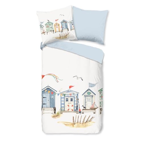 Traumschlaf Renforcé Bettwäsche Strandhäuser weiche Baumwollbettwäsche im maritimen Design atmungsaktiv hautfreundlich & mit Reißverschluss 135x200 cm + 80x80 cm