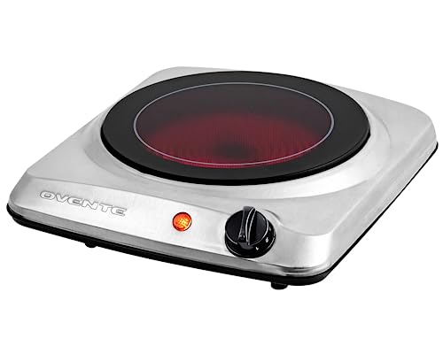 Comparison: Ceramic Stove Top 9 OVENTE Countertop Infrared Single Burner, 1000W Electric Hot Plate with 7” Ceramic Glass Cooktop, 5 Level Temperature Setting & Easy to Clean Base, Compact Stove for Home Dorm Office, Silver BGI101S