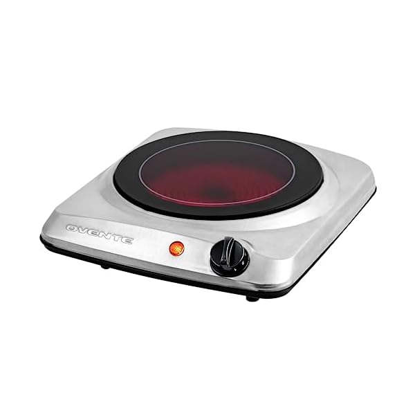 OVENTE Countertop Infrared Single Burner, 1000W Electric Hot Plate with 7” Ceramic Glass Cooktop, 5 Level Temperature Setting & Easy to Clean Base, Compact Stove for Home Dorm Office, Silver BGI101S