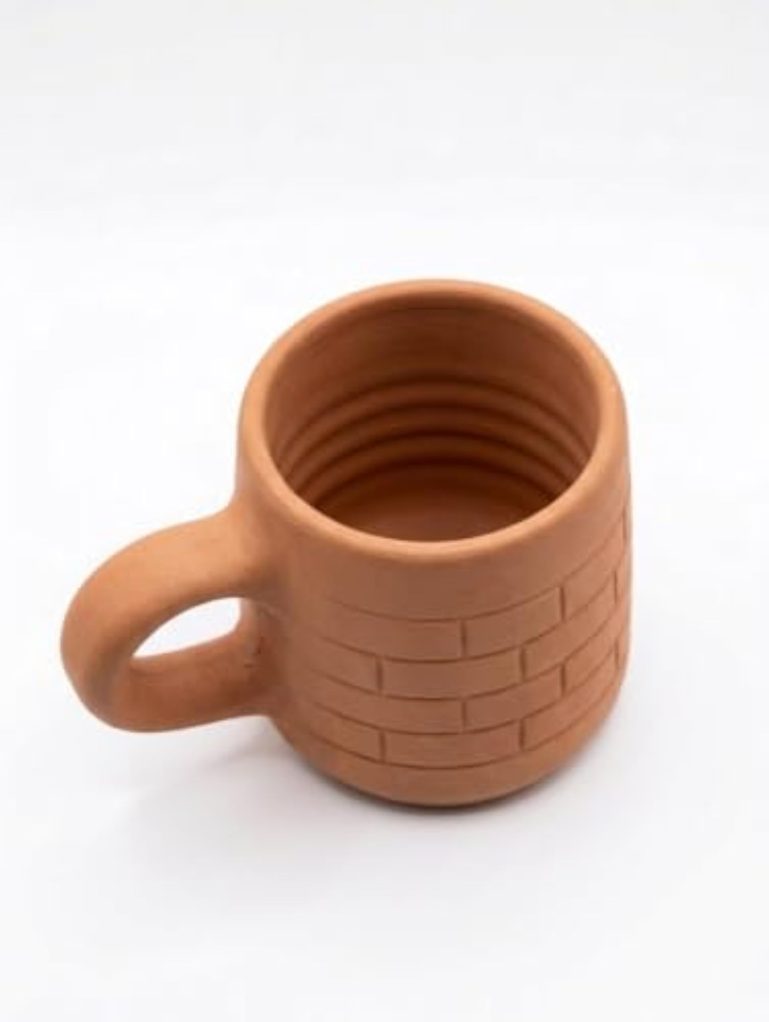 Handcrafted Terracotta Brick-Pattern Tea Cup, Unique Gift