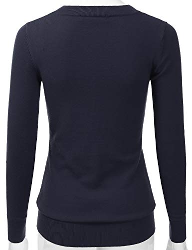 Image of EIMIN Women's Long Sleeve V-Neck Slim Fit Pullover Soft Knit Top Sweater Navy S