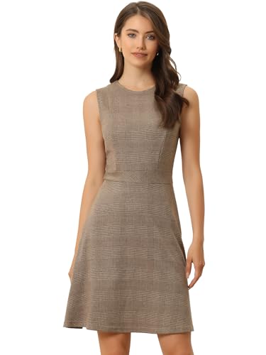 Allegra K Damen Ärmellos A Linie Hahnentritt Kariert Minikleid Kleid braune Aprikose L
