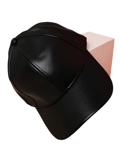 Image of ALAMOS Plain Black Leather Baseball Cap, Unisex
