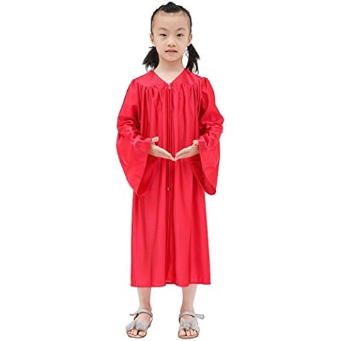IvyRobes Unisex Shiny Clergy Choir Robe for Kids Child Graduation Gown Halloween Church Costume Red Cover
