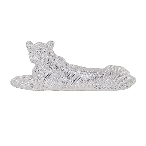 Deco 79 Polystone Leopard Sculpture With Carved Faceted Diamond Exterior, 39" X 19" X 14", Silver #TOP4