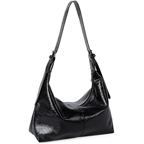JQAliMOVV Leather Hobo Bags for Women Slouchy Purse Handbags Soft Hobo Tote Bag Designer Shoulder Bag (Black) Cover
