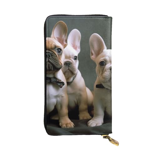Portefeuille femme en cuir grand format avec motif Bouledogue français pour cartes et téléphone