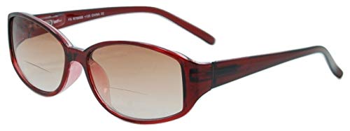 In Style Eyes Stylish Tinted Reader Bifocal Sunglasses - Full-Rimmed, Oblong Frame Reading Glasses - Non-Polarized Lens - Burgundy - 3.75x