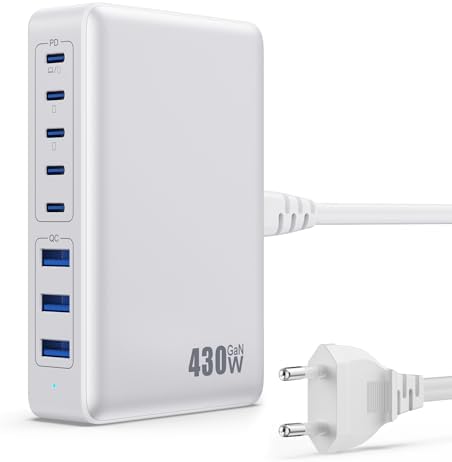 Feob 430W USB C Ladegerät Mehrfach, 8 Ports GAN IV Schnellladegerät PD 100W Ladestation Charger Station PPS USB Hub C Netzteil für Laptop, MacBook, iPad, iPhone 16/15/14 Galaxy usw