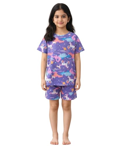 Image of ANTHRILO Sleepwear Shorts Set for Girls| Material: 100% Pure Cotton | Fabric: Skin-Friendly, ensuring a Soft Touch on Delicate Skin| Fit: Regular |Age Range: Suitable for Girls Aged 0-14 Years