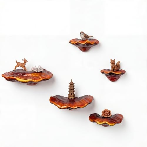Suohanfei 5pcs Cute Mushroom Shelves Hanging Whimsical Cottage Core Home Wall Decor Leopard Gecko Tank Accessories (Small)