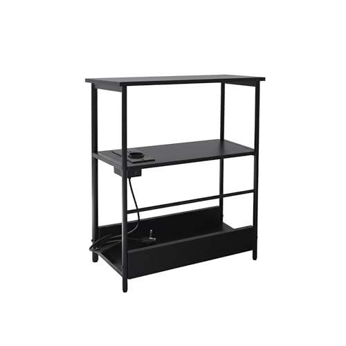 Mesa Auxiliar Relaxdays con Enchufe y Puertos USB, 2 estantes y Compartimento para revistas, HBT: 58 x 45 x 18 cm, Negra