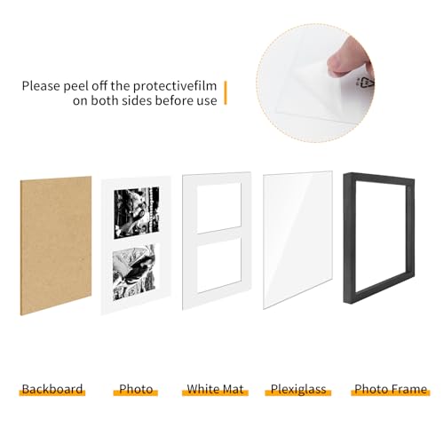 8.5x11 Oak Wood Picture Frame - Minimalist 8.5x11 Picture Frame with Mat Display 2Pcs 5x7 Photos, 5x7 Picture Frame Wood, Natural Solid Wooden Picture Frames(3 Pack, Black)