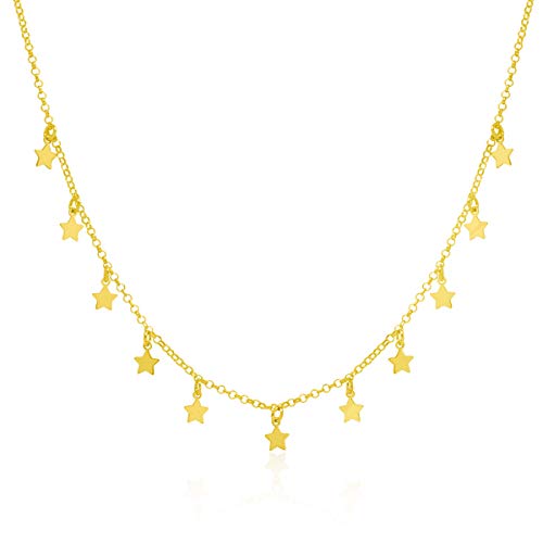 WANDA PLATA Collar Gargantilla Estrellitas Pequeñas para Chica Joven, Mujer Joven Plata de Ley 925 con Baño de Oro, Colgante Estrella Cover