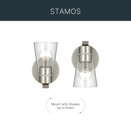 Image of Kichler Stamos 8 inch 1-Light Soft Modern Wall Sconce with Clear Glass in Brushed Nickel, (8 inch H x 5 inch W), 52437NICLR