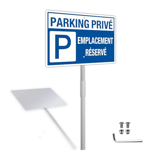 Panneau Parking Privé Emplacement Réservé avec Piquet Aluminium Réfléchissant 20x30cm, Panneau Stationnement Métallique Résistant aux Intempéries,...
