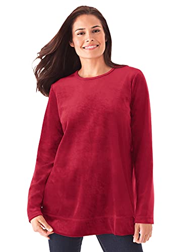 Woman Within Plus Size Plush Velour Tunic Sweatshirt - M Classic Red