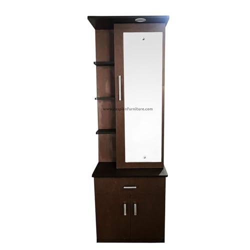 Image of CASPIAN Engineered Wood Single Door Wooden Vanity Dressing Table (Brown)| Pre-Assembled Furniture with Mirror | Bedroom Storage for Makeup & Accessories Organizer | 6 Shelves & 2 Drawers