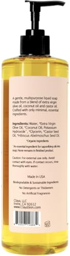 Image of Claya Ambrette Liquid Castile Soap - Organic Ingredients, Biodegradable, Gentle for Sensitive Skin and Versatile Use (16 fl oz (Pump Cap))