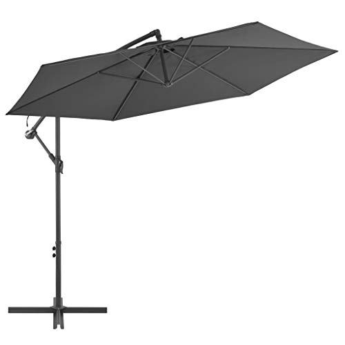Homgoday Sombrilla voladiza con Poste de Aluminio Gris Antracita 300 cm Sombrilla voladiza Parasol Excentrico, Sombrilla de Jardín Protección UV